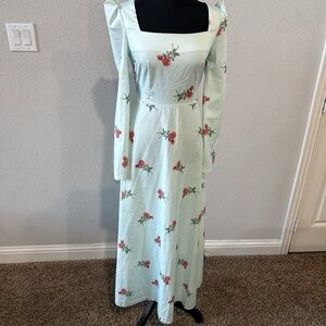 Floral Square Neck Maxi Dress - Mint Green